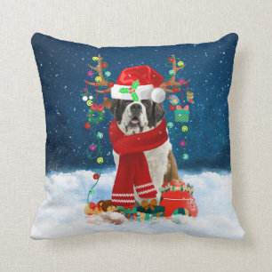 Saint Bernard dog with Christmas gifts Cushion