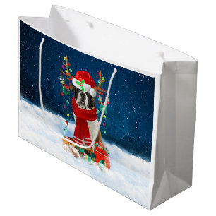 Saint Bernard dog with Christmas gifts Large Gift Bag