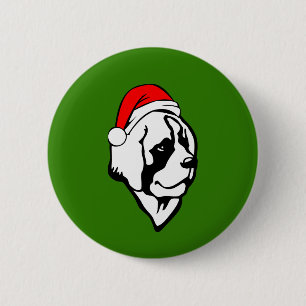 saint Bernard Dog with Christmas Santa Hat 6 Cm Round Badge