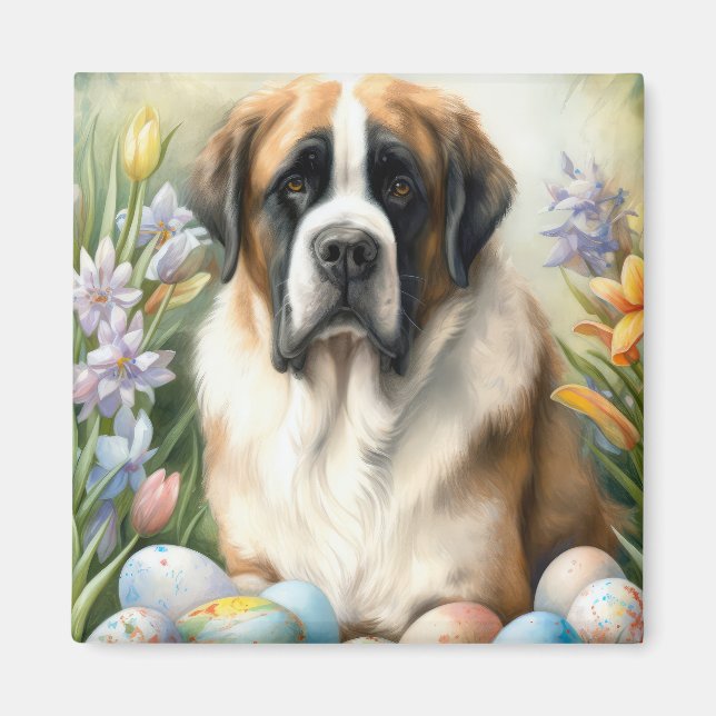 Saint Bernard Dog with Easter Eggs Holiday  Magnet (Front)