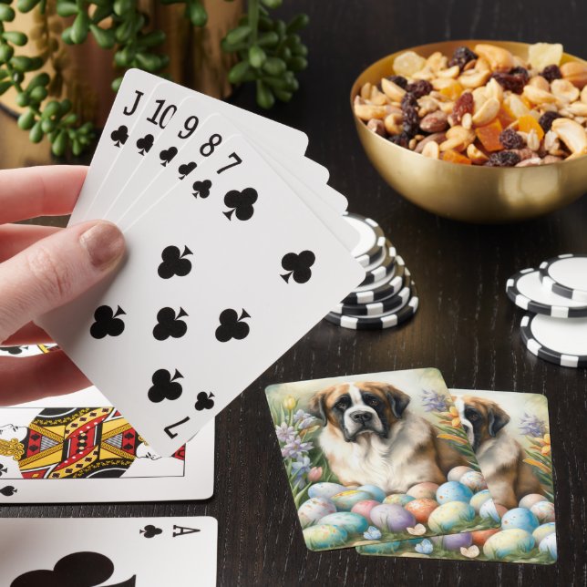 Saint Bernard Dog with Easter Eggs Holiday  Playing Cards (In Situ)