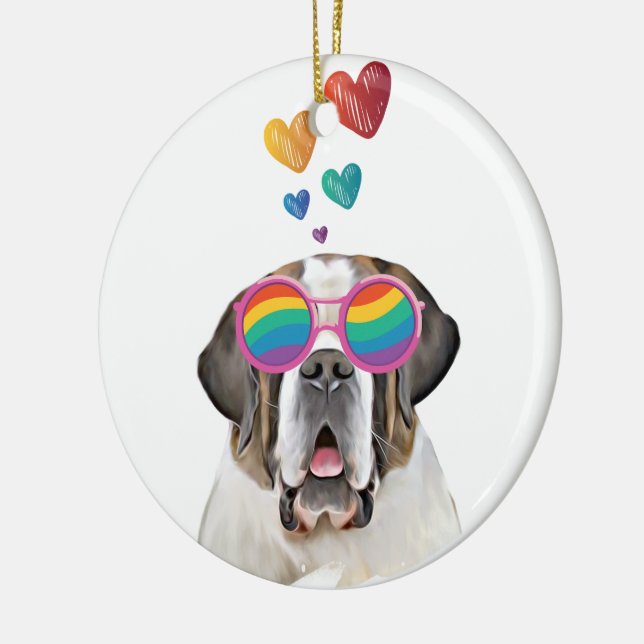 Saint Bernard Dog with Hearts Valentine's Day Ceramic Tree Decoration (Left)