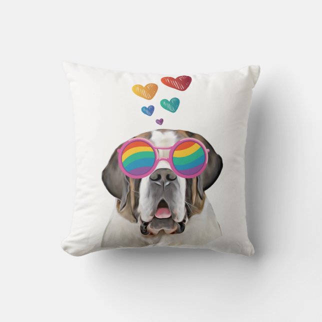 Saint Bernard Dog with Hearts Valentine's Day Cushion (Front)