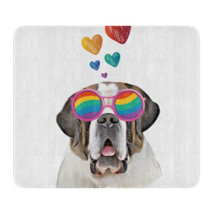 Saint Bernard Dog with Hearts Valentine's Day Cutting Board