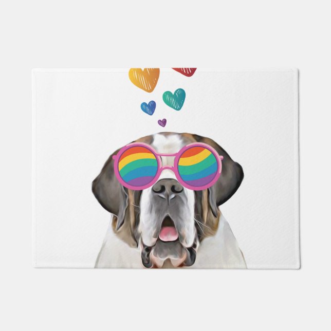 Saint Bernard Dog with Hearts Valentine's Day Doormat (Front)
