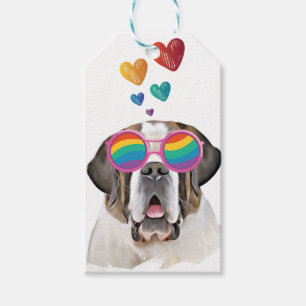 Saint Bernard Dog with Hearts Valentine's Day Gift Tags