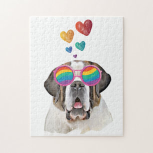 Saint Bernard Dog with Hearts Valentine's Day Jigsaw Puzzle