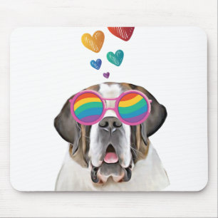 Saint Bernard Dog with Hearts Valentine's Day Mouse Mat