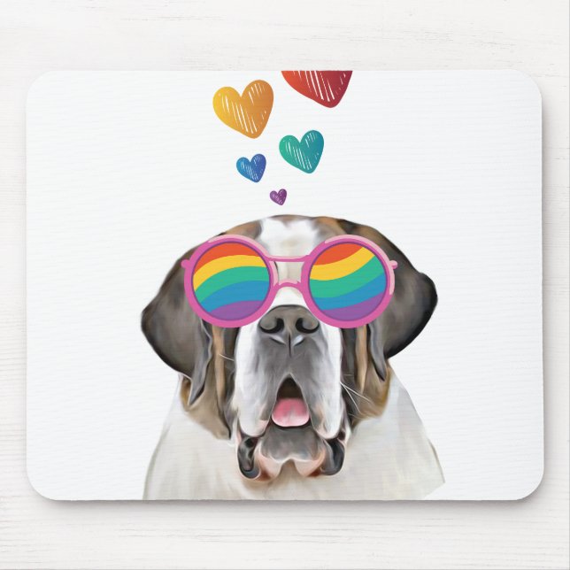 Saint Bernard Dog with Hearts Valentine's Day Mouse Mat (Front)