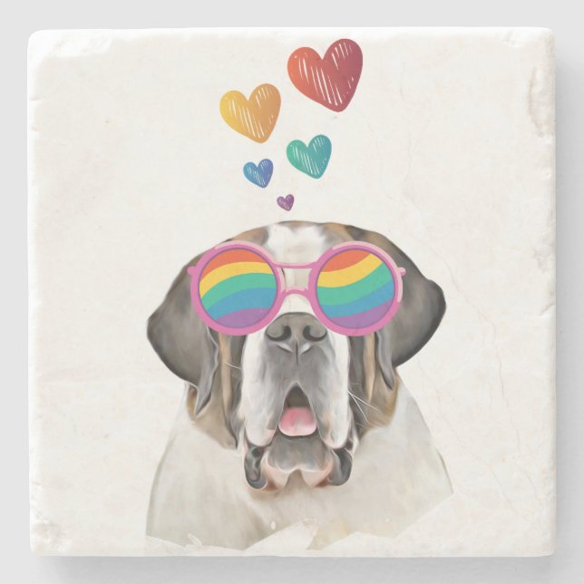 Saint Bernard Dog with Hearts Valentine's Day Stone Coaster (Front)