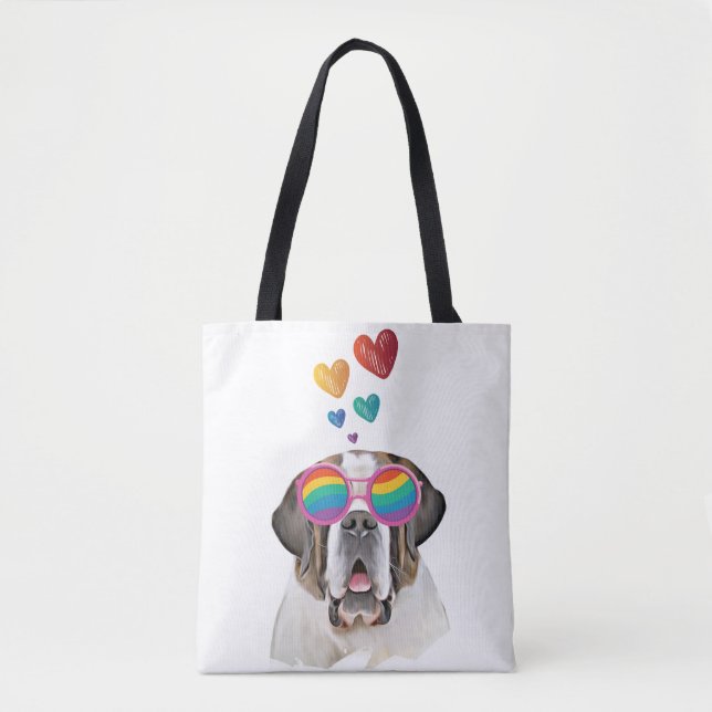 Saint Bernard Dog with Hearts Valentine's Day  Tote Bag (Front)