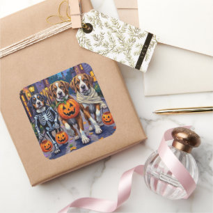 Saint Bernard Dogs in Halloween Costumes Square Sticker