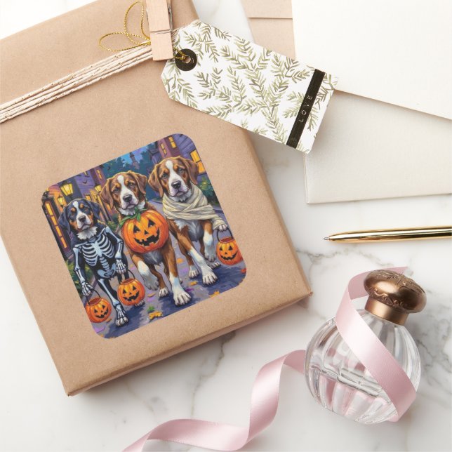 Saint Bernard Dogs in Halloween Costumes Square Sticker (Gifting)