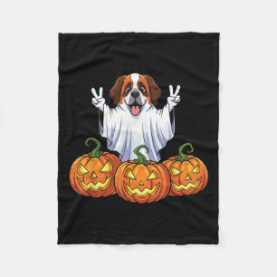 Saint Bernard Ghost Pumpkin Boo Halloween Kids Men Fleece Blanket
