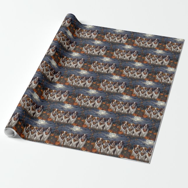 Saint Bernard Halloween Spooky Wrapping Paper (Unrolled)