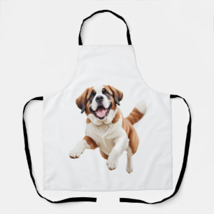 Saint Bernard Happy Playful Fun Jumping In The Air Apron