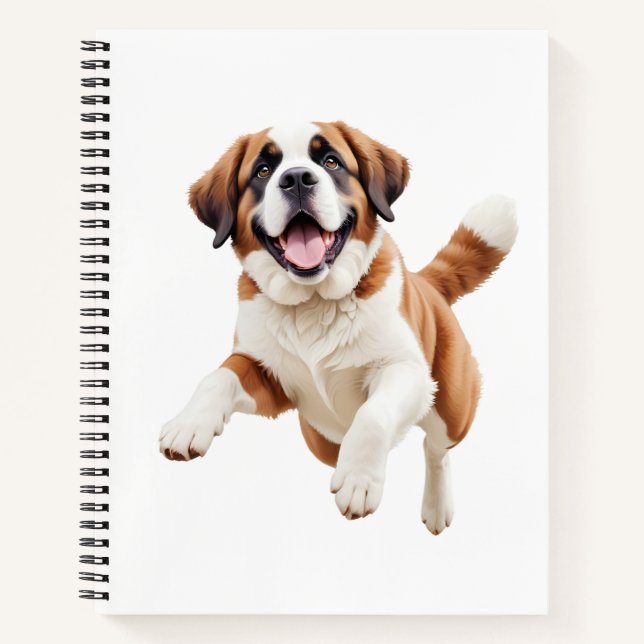 Saint Bernard Happy Playful Fun Jumping In The Air Notebook (Front)