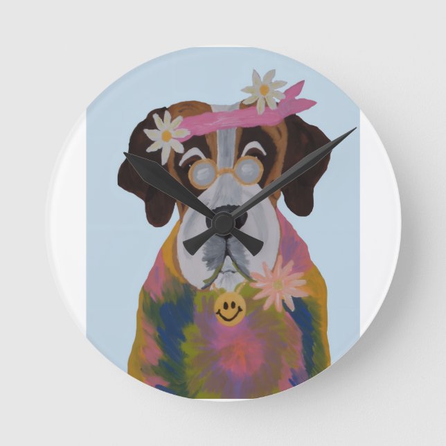 Saint Bernard Hippie Round Clock (Front)