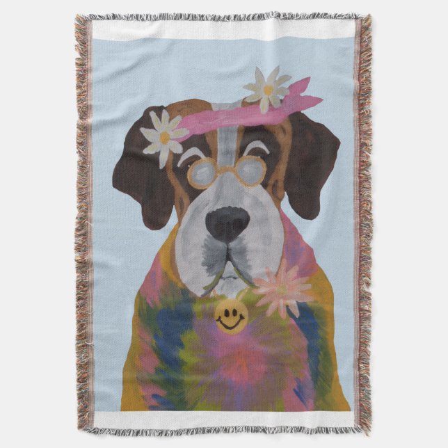 Saint Bernard Hippie Throw Blanket (Front Vertical)