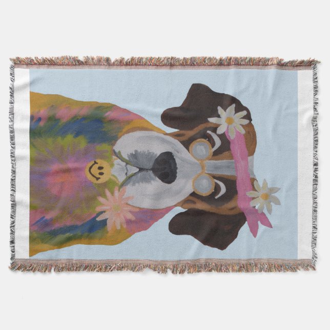 Saint Bernard Hippie Throw Blanket (Front)