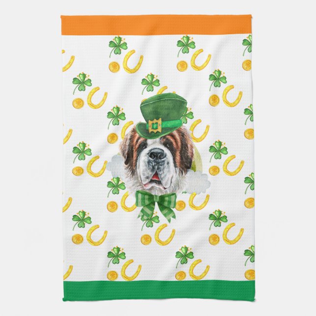 Saint Bernard Holiday Home Decor St Patricks Day Tea Towel (Vertical)