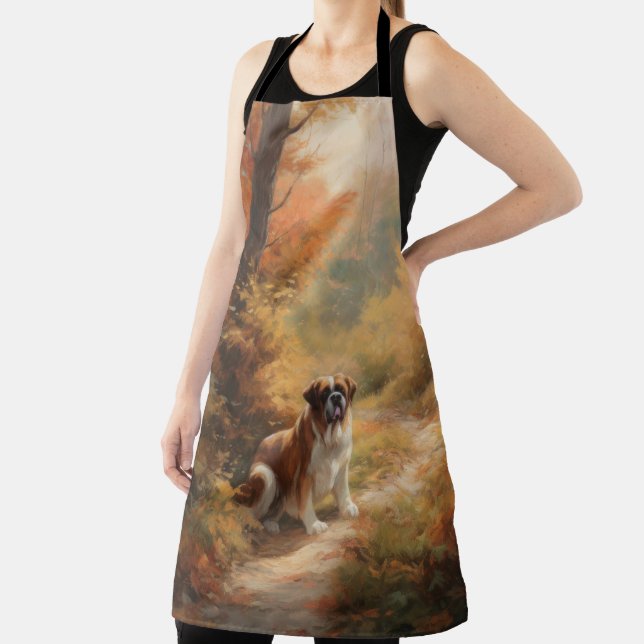 Saint Bernard in Autumn Leaves Fall Inspire Apron (Insitu)