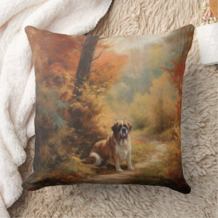 Saint Bernard in Autumn Leaves Fall Inspire Cushion