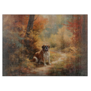 Saint Bernard in Autumn Leaves Fall Inspire Cutting Board