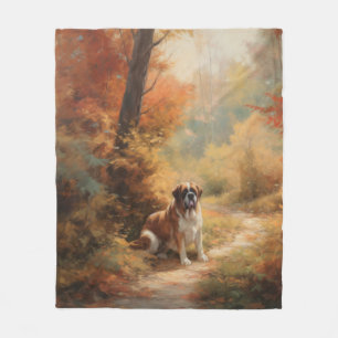 Saint Bernard in Autumn Leaves Fall Inspire Fleece Blanket