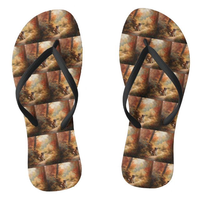Saint Bernard in Autumn Leaves Fall Inspire Flip Flops (Footbed)