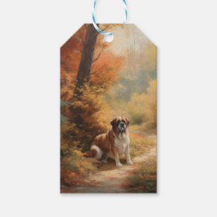Saint Bernard in Autumn Leaves Fall Inspire Gift Tags