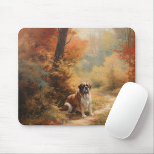 Saint Bernard in Autumn Leaves Fall Inspire Mouse Mat