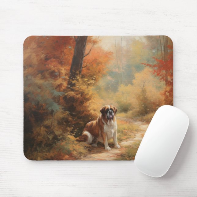 Saint Bernard in Autumn Leaves Fall Inspire Mouse Mat (With Mouse)