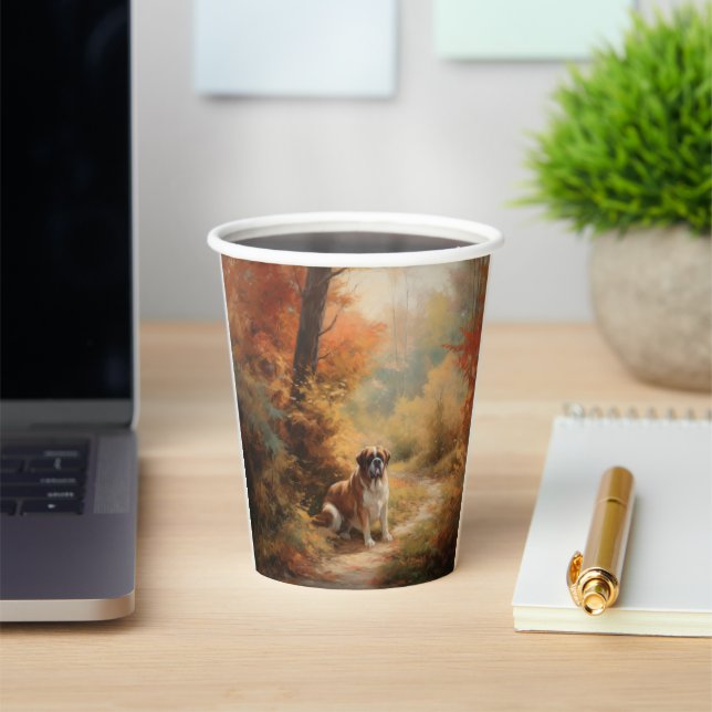 Saint Bernard in Autumn Leaves Fall Inspire Paper Cups (Insitu)