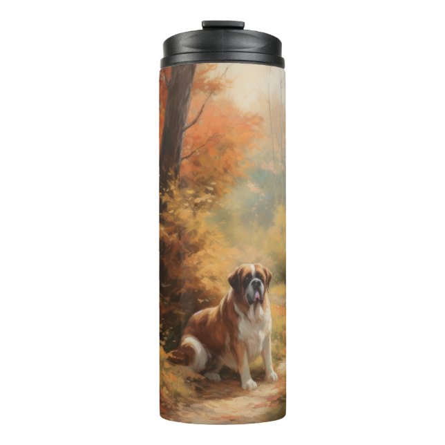Saint Bernard in Autumn Leaves Fall Inspire Thermal Tumbler (Front)