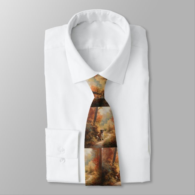 Saint Bernard in Autumn Leaves Fall Inspire Tie (Tied)