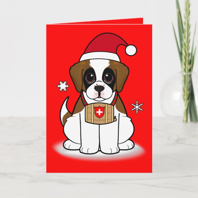 Saint Bernard in Santa Hat Holiday Card (Front)