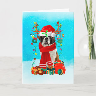 Saint Bernard in snow with Christmas gifts  Card