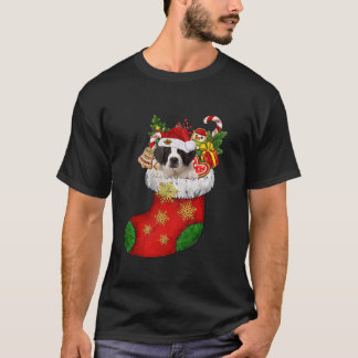 Saint Bernard In Sock Christmas Santa Hat Xmas Dog T-Shirt
