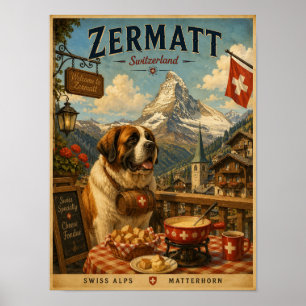 Saint Bernard in Zermatt Vintage Travel Poster
