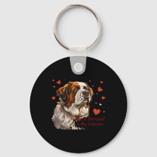 Saint Bernard Is My Valentine Cute Dog Owner Valen Key Ring
