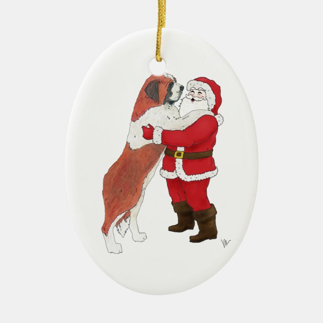 Saint Bernard Jowly Christmas Greeting Ceramic Tree Decoration (Front)