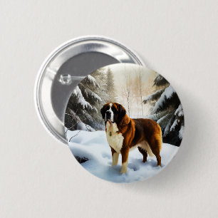 Saint Bernard Let It Snow Christmas 6 Cm Round Badge