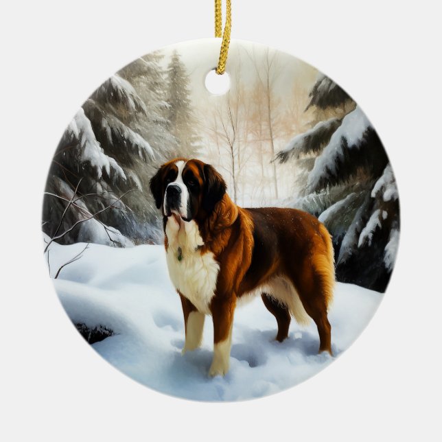 Saint Bernard Let It Snow Christmas Ceramic Tree Decoration (Front)