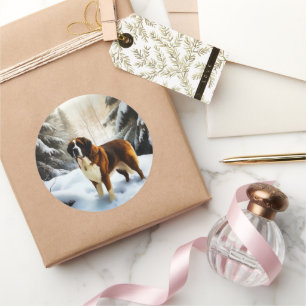 Saint Bernard Let It Snow Christmas Classic Round Sticker