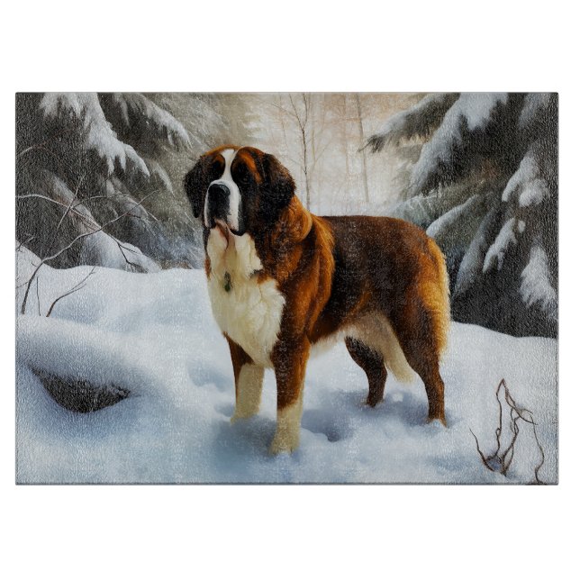 Saint Bernard Let It Snow Christmas Cutting Board (Front)