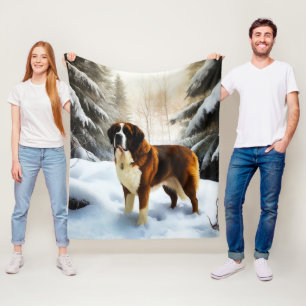 Saint Bernard Let It Snow Christmas Fleece Blanket