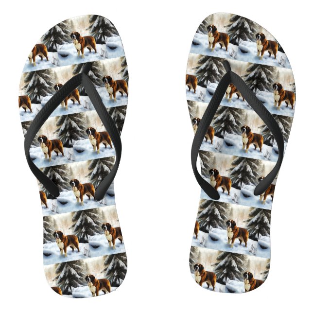 Saint Bernard Let It Snow Christmas Flip Flops (Footbed)