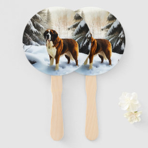Saint Bernard Let It Snow Christmas Hand Fan