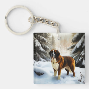 Saint Bernard Let It Snow Christmas Key Ring
